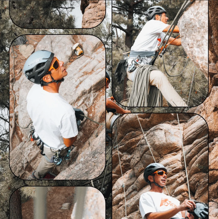 Collage de Gonzalo escalando en distintas vías